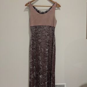 Courtisane Made In France Crushed Velvet Blush Rose Maxi Dress Size XS